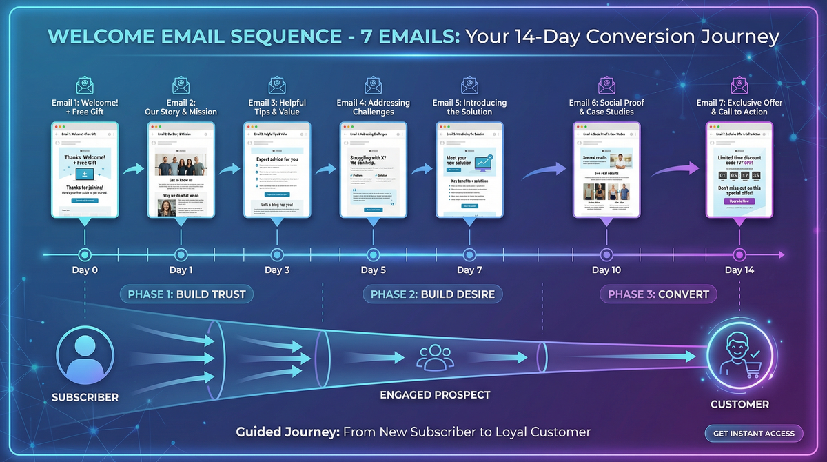 Preview of Welcome Email Sequence (7 Emails)