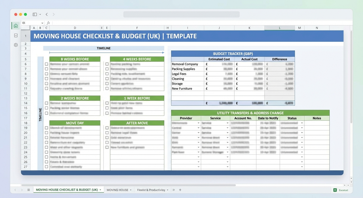 Preview of Moving House Checklist Spreadsheet