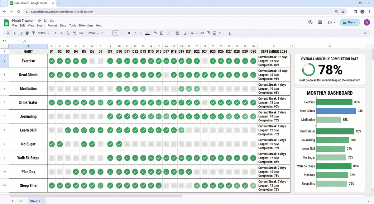 Preview of Habit Tracker with Streaks